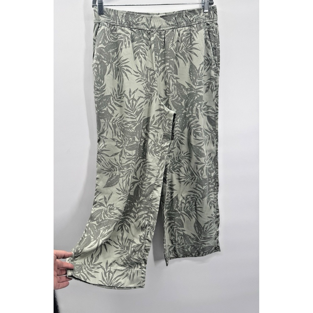 C&C Lyocell Wide Leg Pull On Pant Large Sage Tropical Palm Elastic Waist Lounge